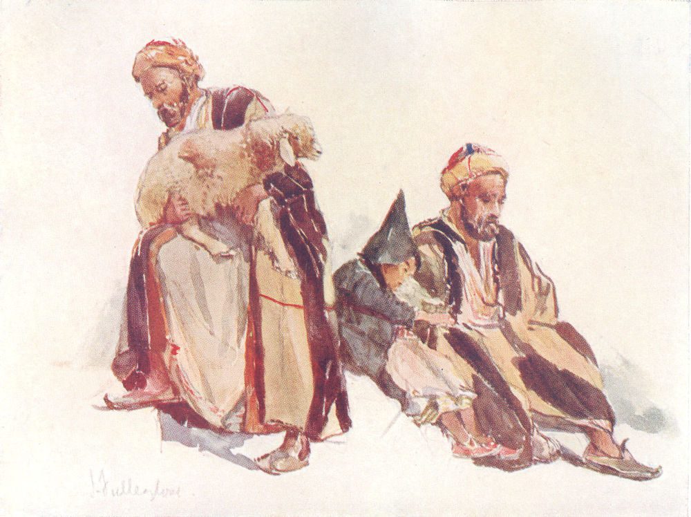 FARMING. Syrian Shepherds and shepherd boy 1902 old antique print picture